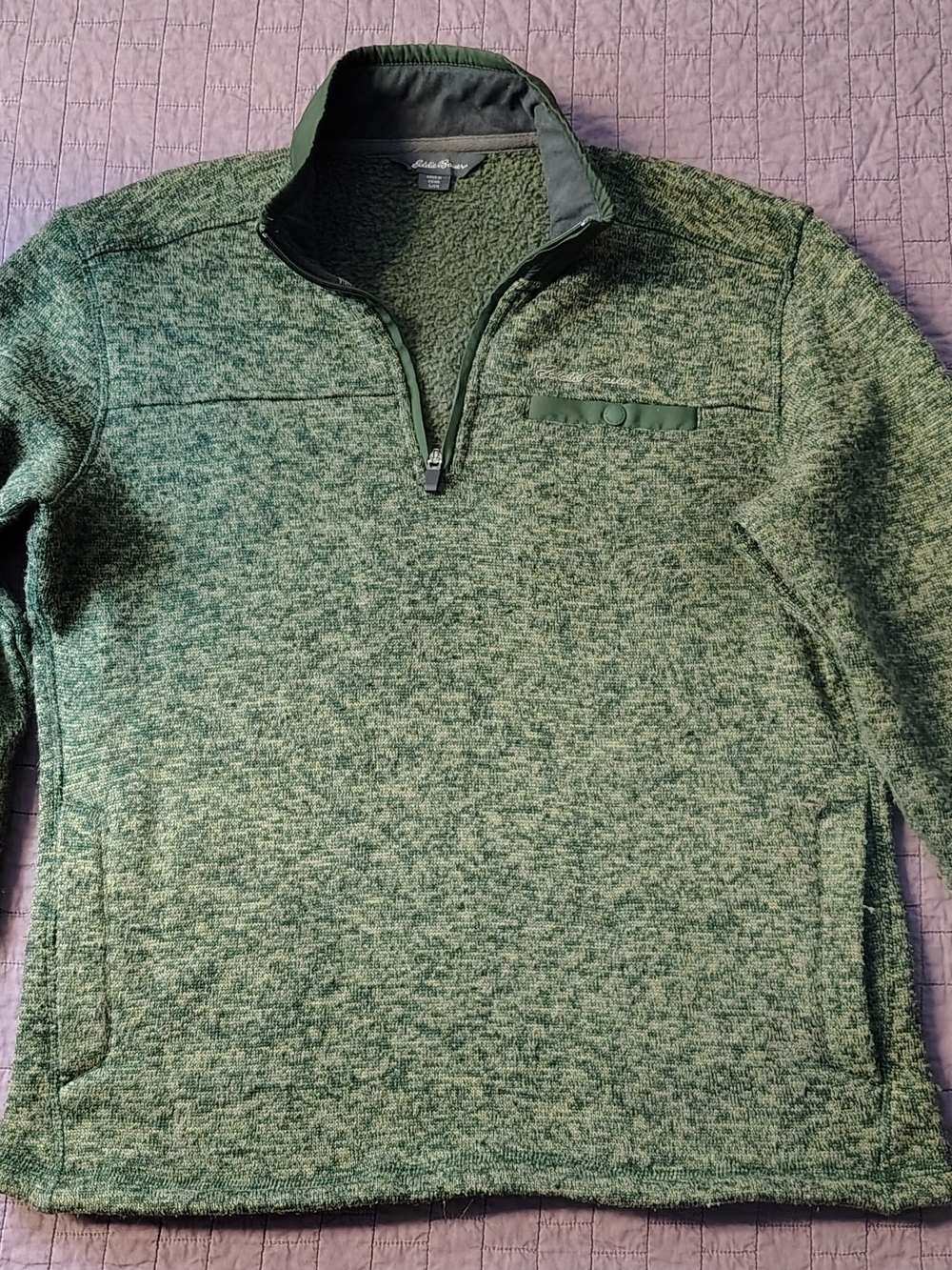 Eddie Bauer Green Sweater Knit Quarter Zip Fleece Pullover Small